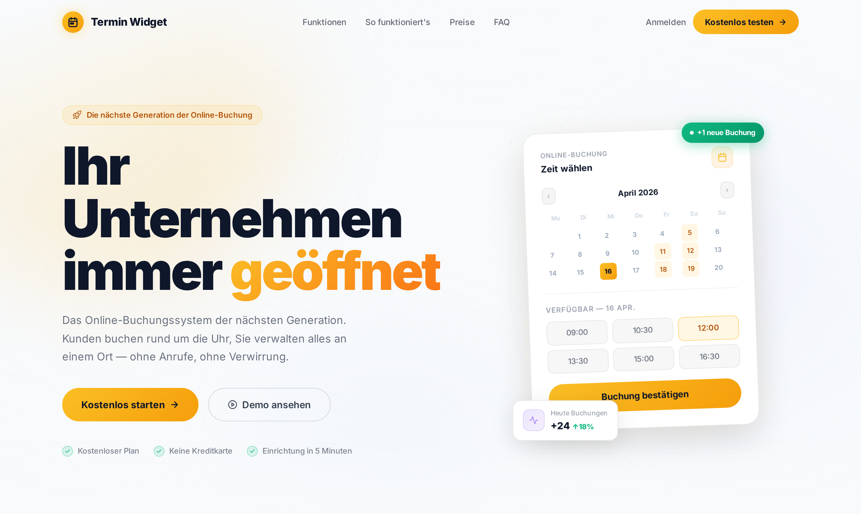Startseite von Termin Widget