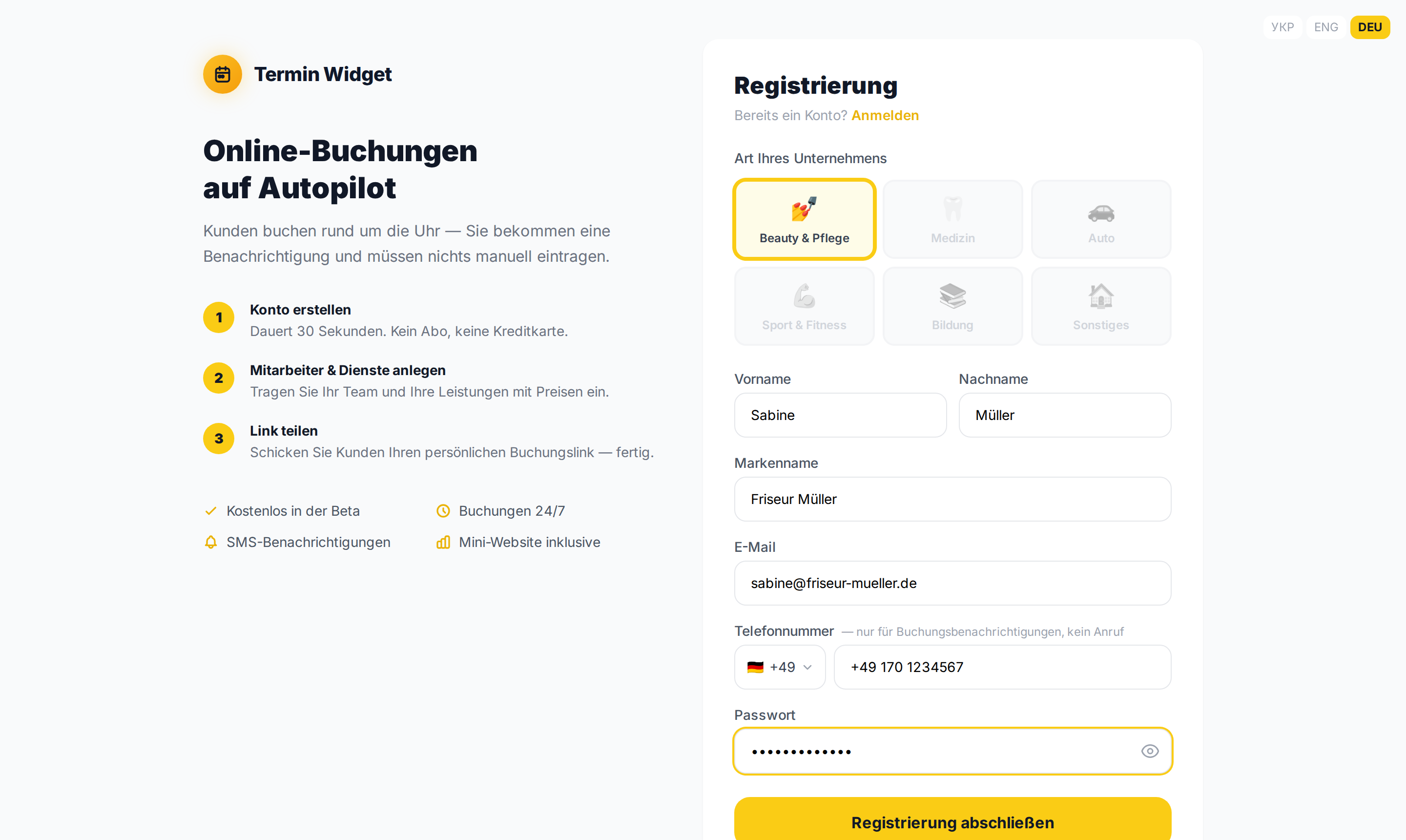 Registrierungsformular