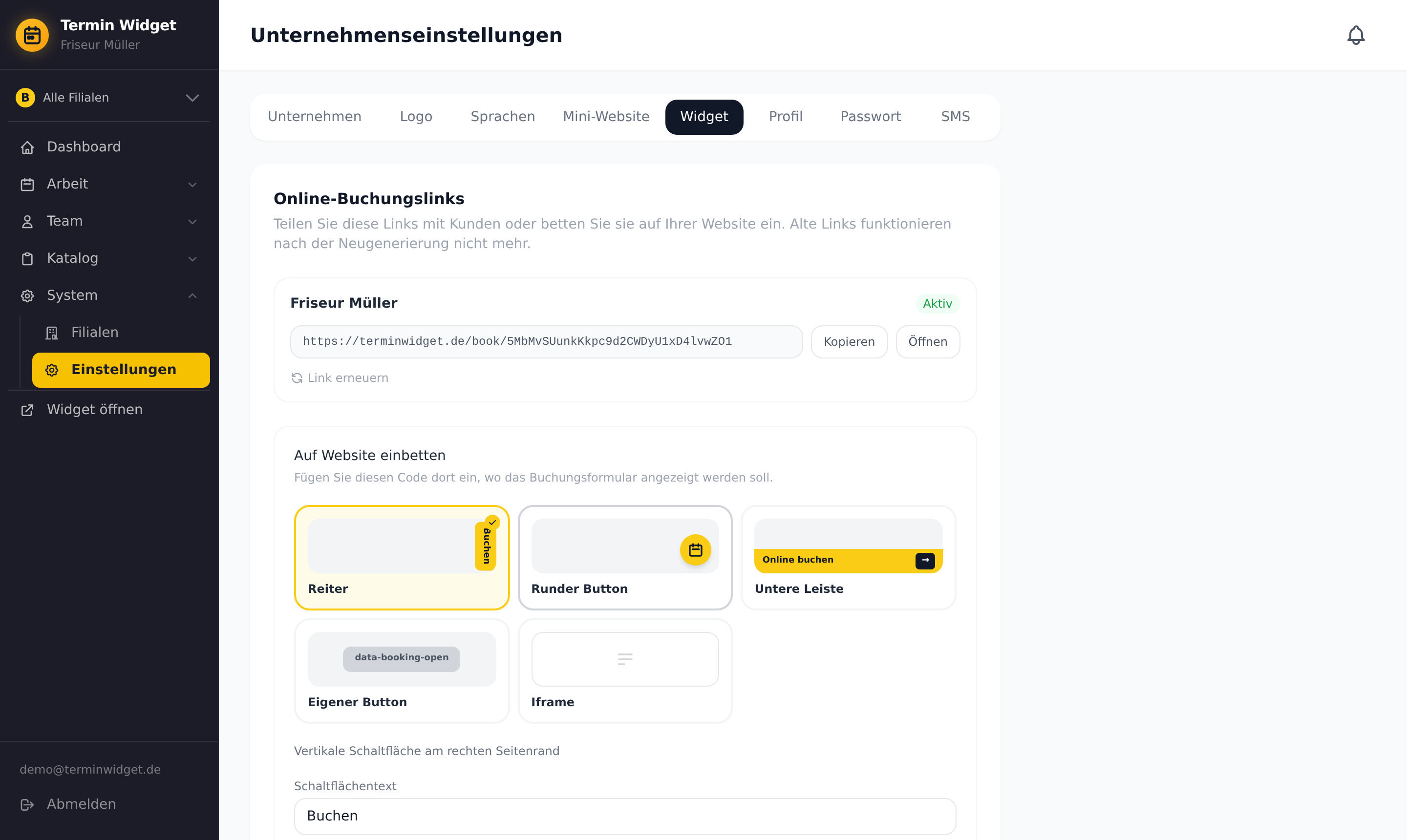 Einbau-Code für die Website